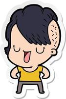 sticker of a cute cartoon girl with hipster haircut vector