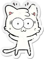 distressed sticker of a cartoon surprised cat vector