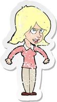 retro distressed sticker of a cartoon mean woman vector