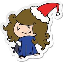 christmas sticker cartoon of kawaii girl vector