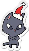 pegatina confundida caricatura de un gato con gorro de Papá Noel vector