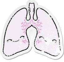 distressed sticker of a cartoon lungs vector