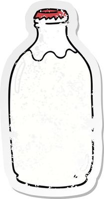 distressed sticker of a cartoon milk bottle