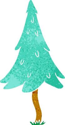 retro cartoon doodle of woodland pine trees