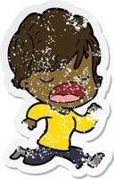 distressed sticker of a cartoon woman talking vector