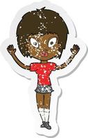 retro distressed sticker of a cartoon pretty girl vector