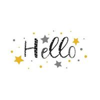 Hello, handwriting in a cute kid's style for banners, flyers, posters, social media, Sticker, Vector Illustration