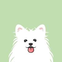 Pomeranian Spitz puppy. Smiling muzzle of cute white fluffy puppy. German Spitz. Vector in cartoon style.