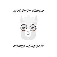 linda llama de dibujos animados con gafas. huella de alpaca bebé para la habitación de los niños, ropa de niños, afiche, postal. ilustración vectorial vector