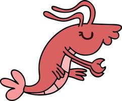 quirky hand drawn cartoon happy shrimp vector