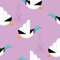 Flying Duck With Pond Grass Reeds Seamless Repeat Pattern Tile vector