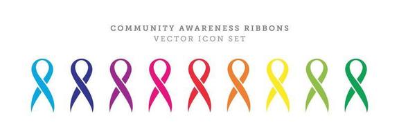 Ribbon Rainbow Awareness Colors Vector Icon Set