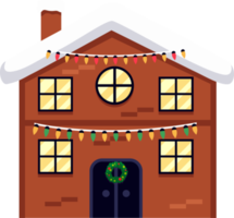 Houses in winter decorated for Christmas, in lights. png