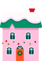 huizen in winter versierd voor kerstmis, in lichten. png