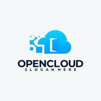tecnología de gradiente de logotipo de nube abierta, combinación de logotipo de puerta y nube vector