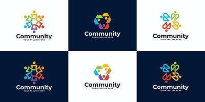 conjunto de personas y diseño de logotipo comunitario para equipos o grupos vector