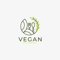 vegan food leaf nature concept logo linear vector