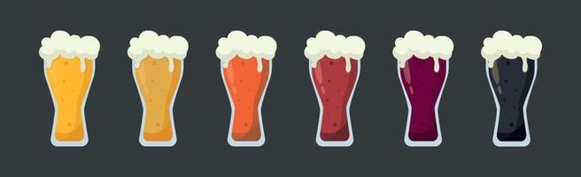 Set of 6 glasses of different types of beer - Vector