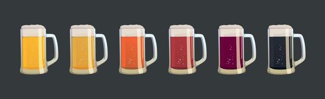 conjunto de 6 tazas de diferentes tipos de cerveza - vector