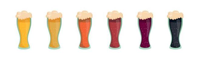 Set of 6 glasses of different types of beer - Vector
