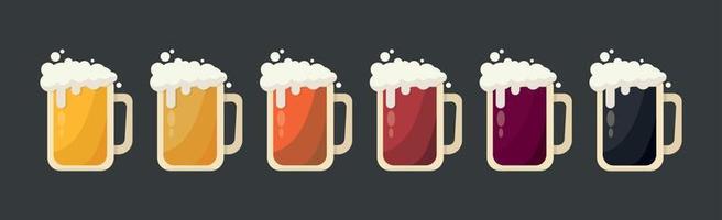 Set of 6 mugs of different types of beer - Vector