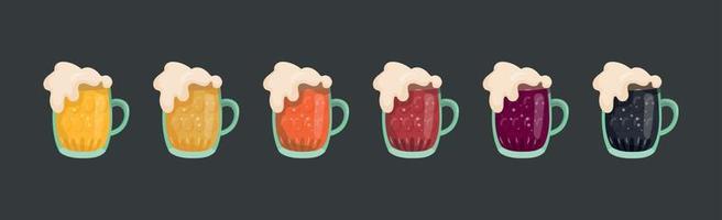 Set of 6 mugs of different types of beer - Vector