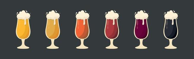 Set of 6 glasses of different types of beer - Vector