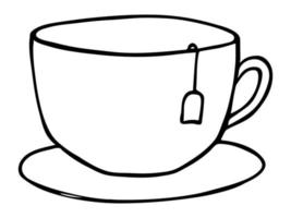 linda taza de ilustración de té. imágenes prediseñadas de taza simple. acogedor hogar garabato vector