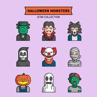 Spooky Halloween Monsters Icons Set vector