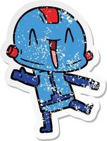 distressed sticker of a cartoon robot vector