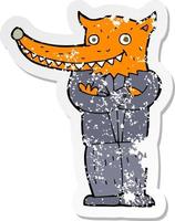 retro distressed sticker of a cartoon fox man vector