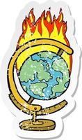 retro distressed sticker of a cartoon burning globe vector