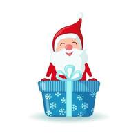 Cute Santa Claus with big gift in flat style isolated on white background. Vector illustration