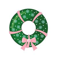 Christmas Wreath with bow icon in flat style isolated on white background. Vector illustration.