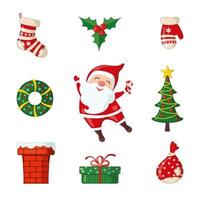 Christmas and New Year icons in flat style isolated on white background. Vector illustration. Traditional Christmas symbols.