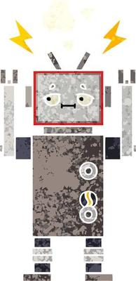 retro illustration style cartoon robot
