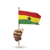 Hand, die die ghanaische Nationalflagge isoliert auf transparentem Hintergrund hält png