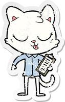 distressed sticker of a cartoon cat vector