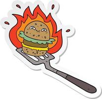 pegatina de una hamburguesa de dibujos animados cocinando vector