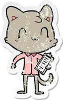 distressed sticker of a cartoon happy cat vector