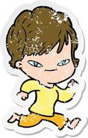 distressed sticker of a cartoon happy woman vector