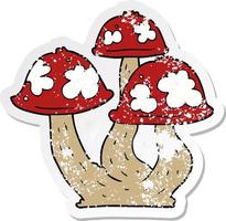 distressed sticker of a cartoon mushrooms vector