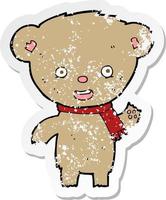 retro distressed sticker of a cartoon teddy bear vector