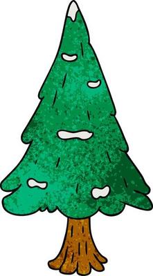 textured cartoon doodle single snow covered tree