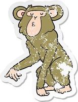 distressed sticker of a cartoon chimpanzee vector