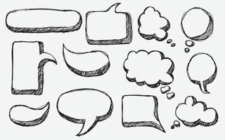 sketchy hand drawn thought and speech bubbles, empty speech bubble hand drawn doodle sketch of speech bubbles, text balloon set vector