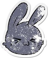 pegatina angustiada de una cara de conejo de dibujos animados vector