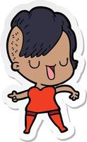 sticker of a cute cartoon girl with hipster haircut vector