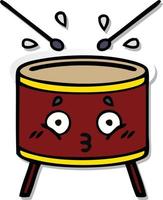 sticker of a cute cartoon drum vector