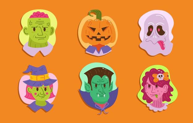Set of Greeting Halloween Monster Icon